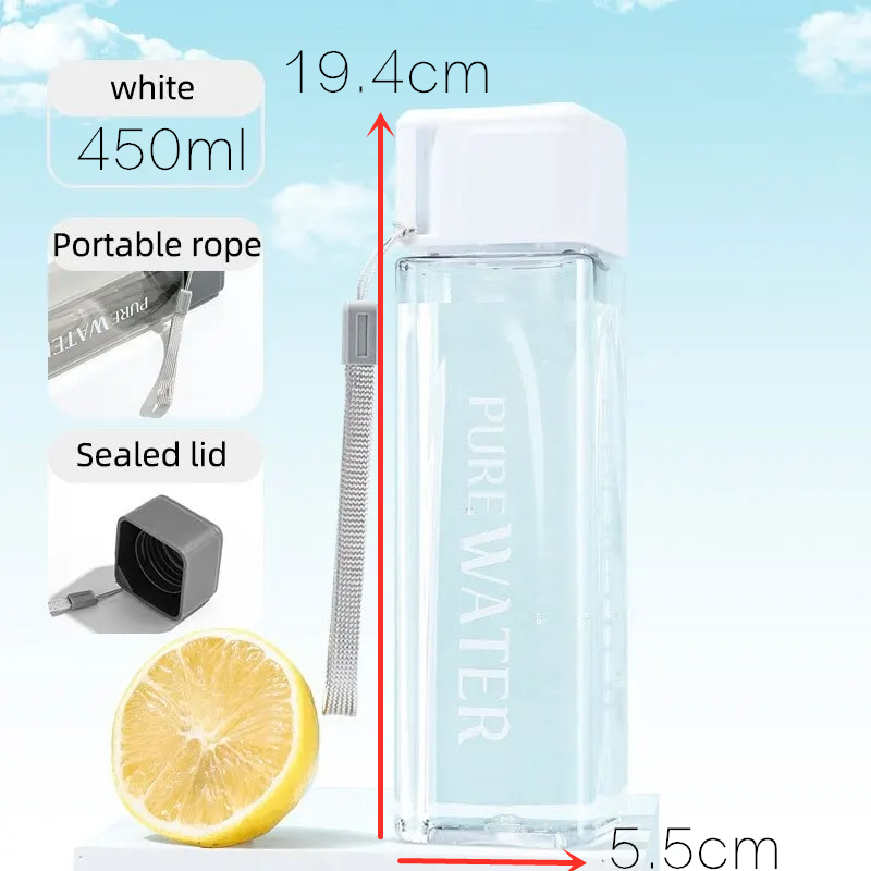 450ml,1 Pcs Clear Square Drink - Outdoor Sport Glass Water Bottle 评论和价格